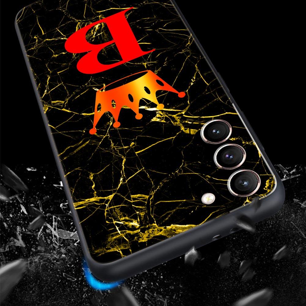 Marble Letter Phone Case For Samsung Galaxy S26 Ultra S25 Plus S24 FE S23 S22 5G S21 S20 Cover Black Soft