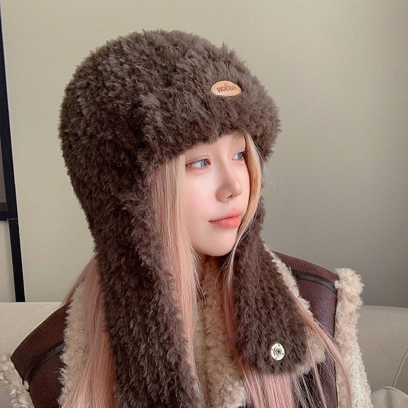 Осенне-зимняя женская теплая длинная утолщенная шапка с плюшевой ветрозащитой для защиты ушей в поездках на работу