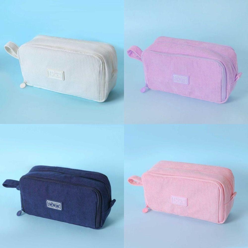 Durable Corduroy Pencil Pouch Desk Organizer Portable Storage Bag  School