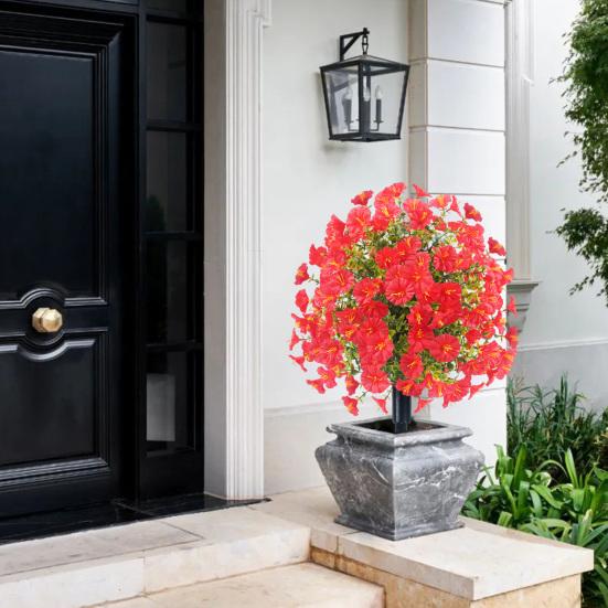 Faux Morning Glory Flowers Artificial Morning Glory Bush with Ground Spike Realistic Fake Greenery Shrubs for Farmhouse Porch Patio Decoration