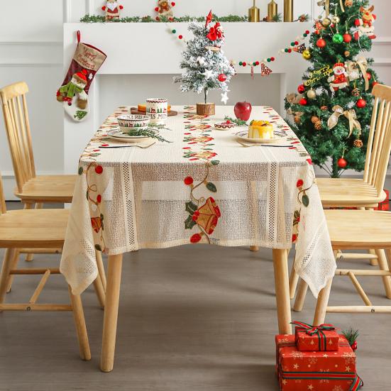 Кружевная скатерть с вышивкой Санта-Клауса и рождественского колокольчика, праздничная