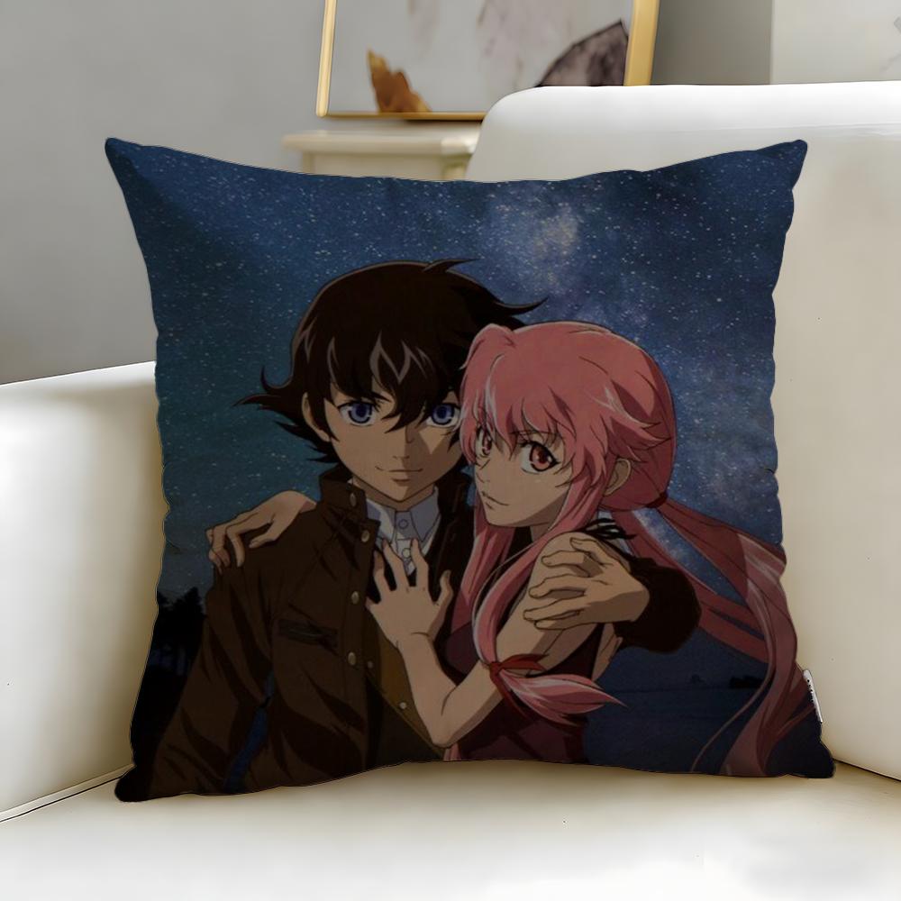 Классическая аниме-подушка Mirai Nikki Чехол для подушки Мягкий Легко стирающийся Чехол для подушки Универсальный для дивана, кровати, путешествий и офиса
