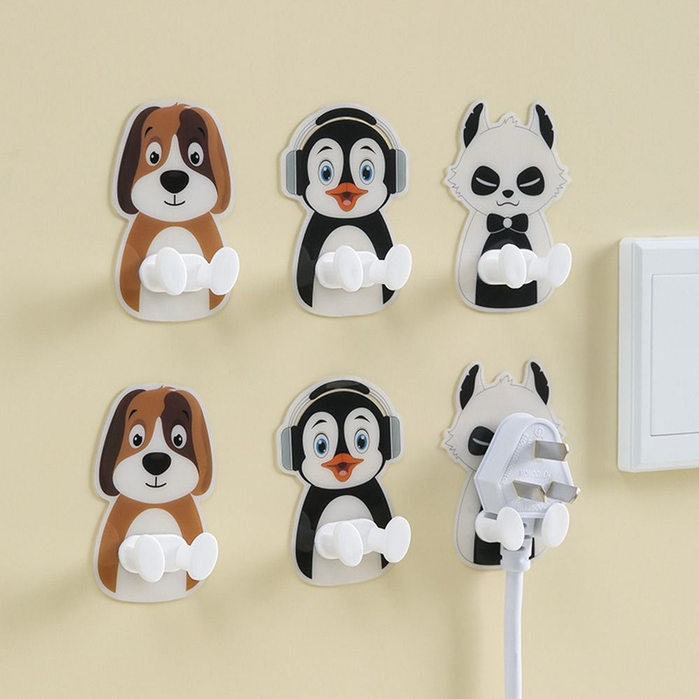 Plastic Cartoon Plug Hanger Self Adhesive Socket Storage Rack Animal Wall Plug Bathroom