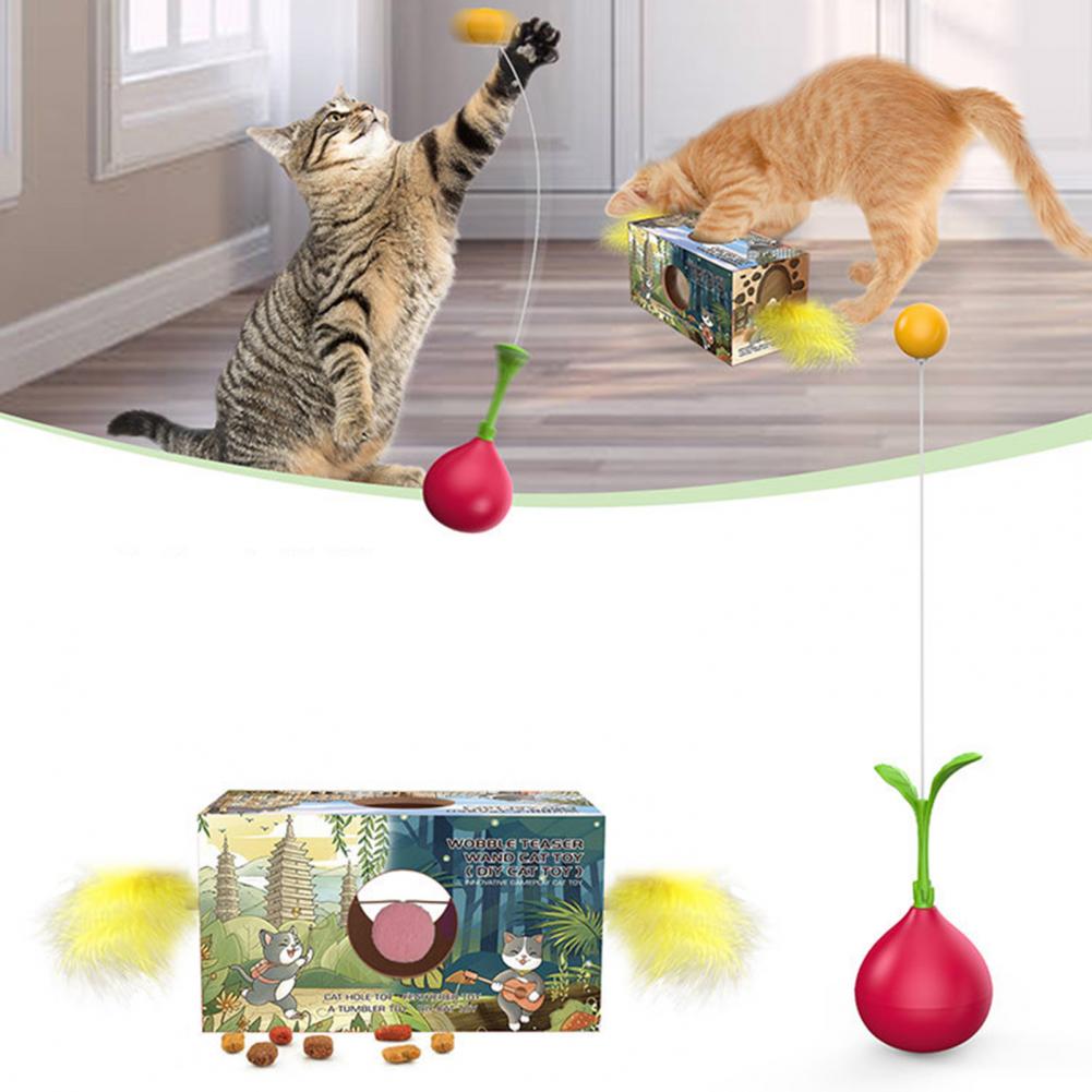 1Pc Cat Toy Box Boredom Relief Brain Foraging Cat Toy Food Tumbler Cat Treat Dispenser Toy Feather Sticks for Natural Instincts