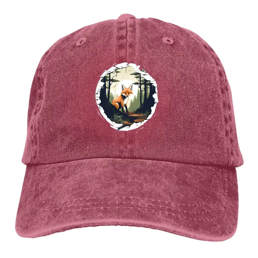 Washed Men's Baseball Cap On the Tree Trucker Snapback Caps Dad Hat A Fox In The Wild Golf Hats