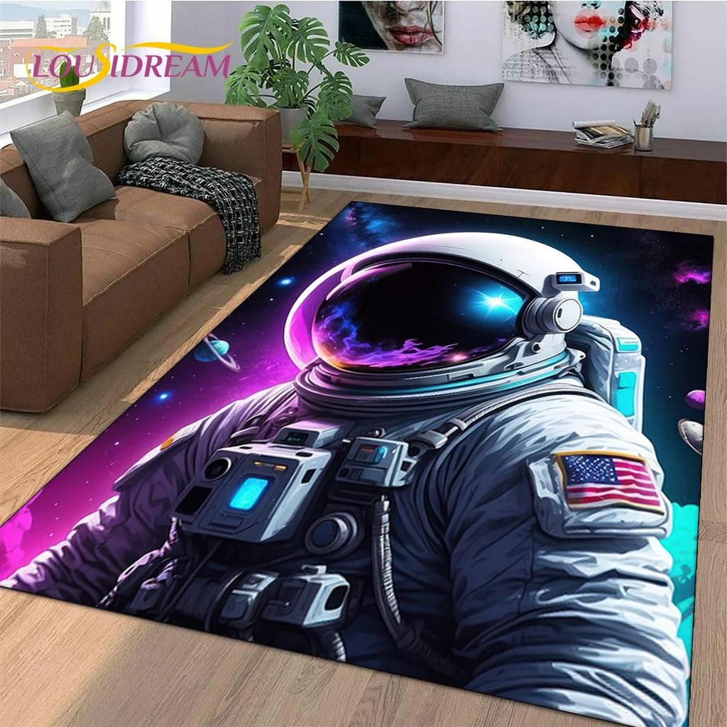 Astronaut Dream Universe Spaceman Outer Space Cartoon Carpet Rug for Bedroom Living Room Sofa Decoration, Large Decor Floor Mat