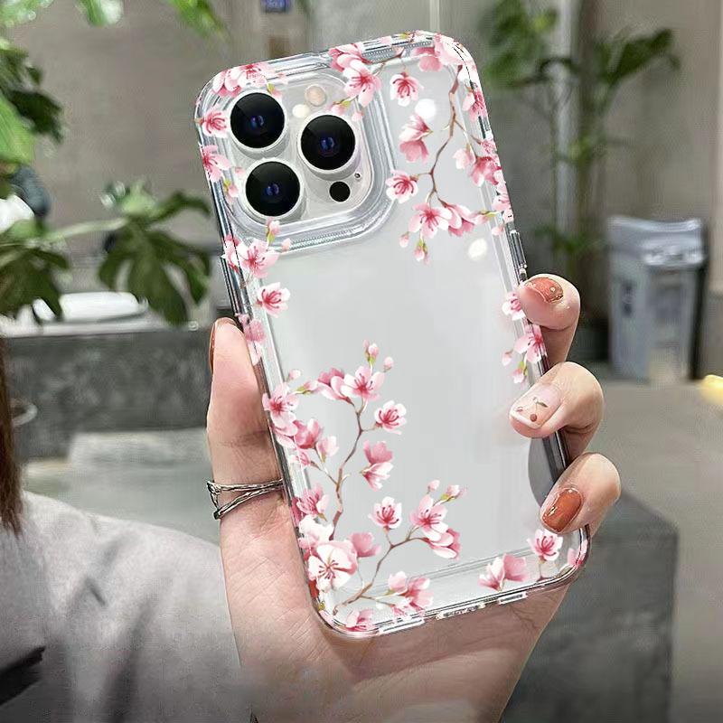 Прозрачный чехол для телефона с дизайном розовых цветов для iPhone 17 16 15 14 13 12 11 Pro Air Max XS X XR 7 8 Plus Ударопрочный мягкий чехол из ТПУ