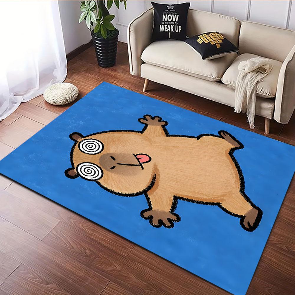 Funny Spiraled-Eyed Cartoon Capybara Patterned carpet, suitable as a non slip play mat for the living room and bedroom sofa