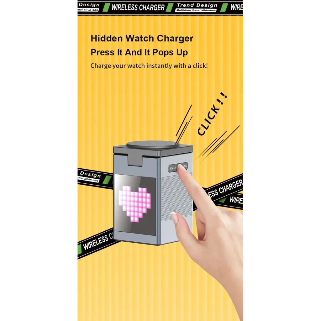 6 в 1 магнитная беспроводная зарядная подставка Bluetooth-динамик будильник для Magsafe IPhone 16 15 14 Pro Max Airpods Pro Apple Watch