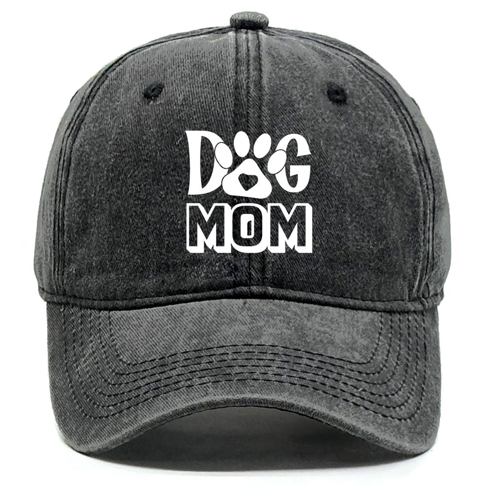 DOG MOM Print Adjustable Sun Hat Cotton Caps For Man Washed Retro Raw Brim Snapback Caps Ideal Choice For Casual Wear