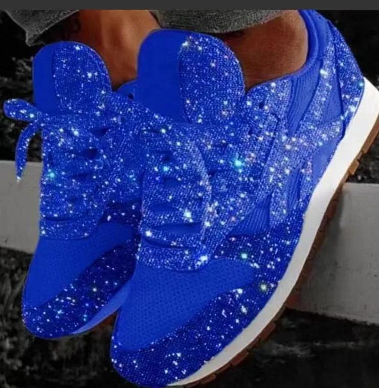 Shiny Glitter Sport Shoes Breathable Bling Casual Sneakers Women Spring Summer Ladies Red Blue Comfort Lace Up Running Shoes