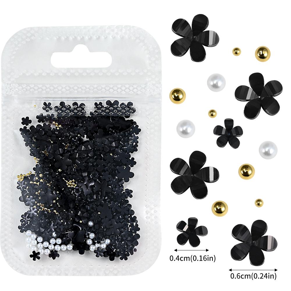 3D White Acrylic Flower Nail Art Decorations Mix Gold/Peal Beads 5G/Bag Resin Blossom Flower Nail Charms 4/6Mm Nail Accessories