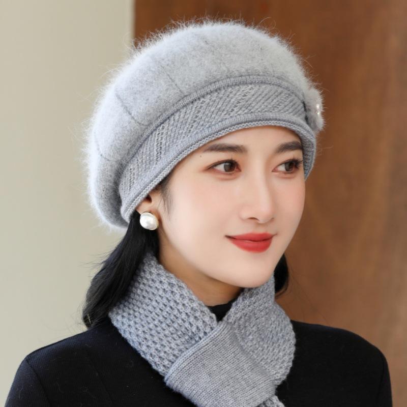 Берет из искусственного меха кролика, осенне-зимняя утолщенная теплая вязаная шерстяная шапка, головной убор