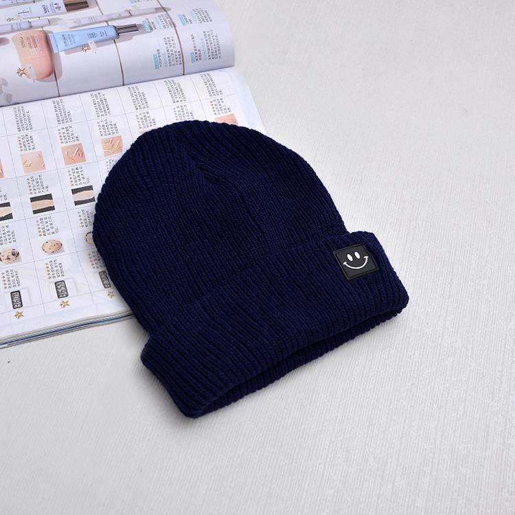 Autumn and Winter Sticker Smiley Face Knitted Hat Couple Versatile Casual Wool Hat, Han Fan Fashion Pullover Warm Hat