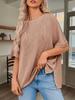 Womens Ribbed Batwing T Shirt Short Sleeve Loose Fit Summer Tunic Top