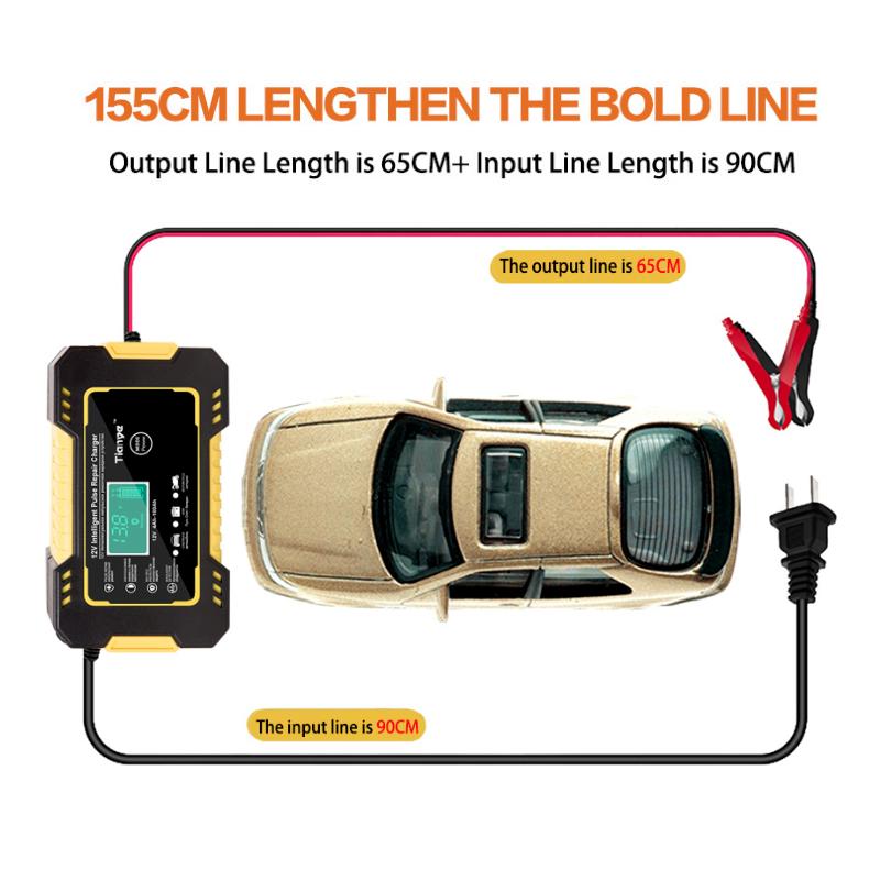 12 В/6 А автомобильное зарядное устройство с сенсорным экраном, полностью автоматический импульсный ремонт для мотоцикла, свинцово-кислотный гель AGM VRLA, умная быстрая зарядка