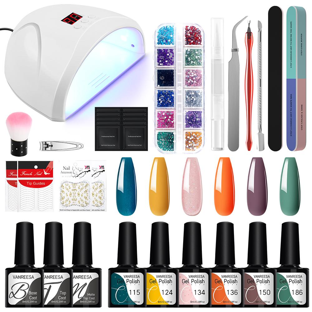 VANREESA Набор гель-лаков для ногтей с лампой для сушки ногтей, замачиваемый УФ-светодиодный полуперманентный набор гелей для ногтей, набор инструментов для дизайна ногтей
