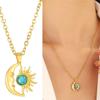 Versatile Necklace with Opal Inlayed Sun Moon Pendant Dainty Collarbone Chain Fashionable Sun Moon Neck Jewelry Ornament