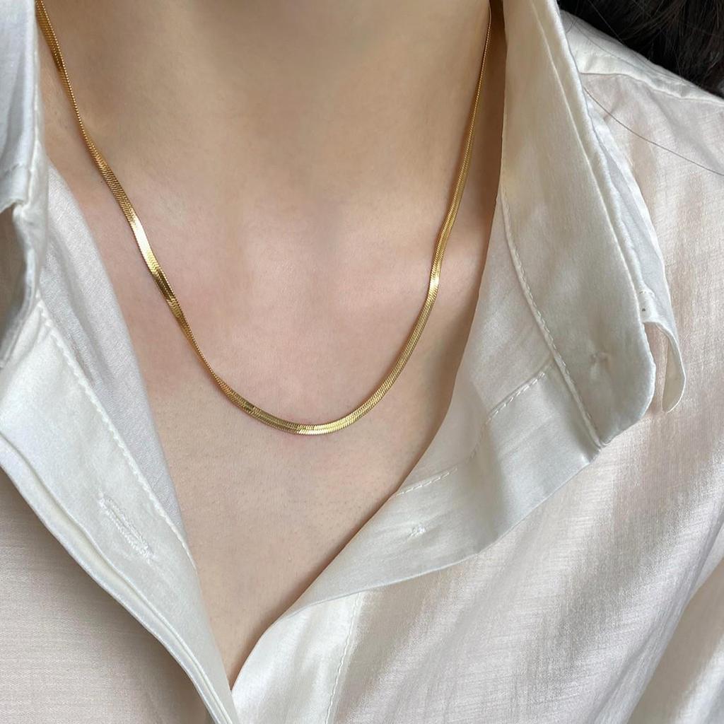 18K Gold Plated Flat Snake Chain Necklace for Women