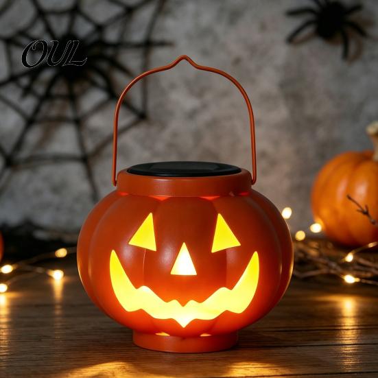 Automatic Dusk to Dawn Lights Solar Pumpkin Lanterns, Waterproof Outdoor Halloween Light, Spooky Festive Patio Hanging Decor Orange Lantern