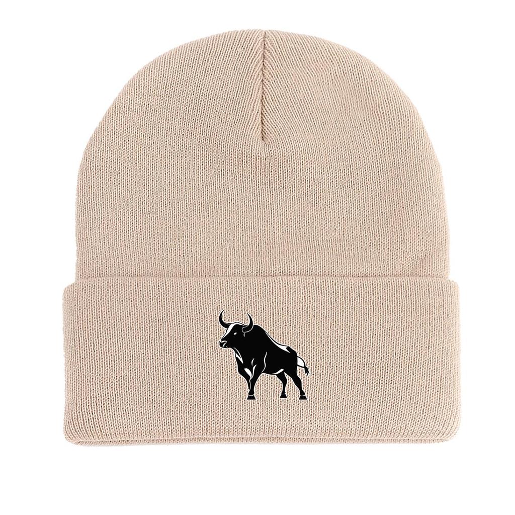 Черная зимняя вязаная шапка-бини с изображением черепа животного, термошапка с помпоном карамельного цвета, повседневная вязаная шапка-бини