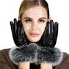 Женские перчатки из овчины с сенсорным экраном, с отделкой из лисьего меха и бархатной подкладкой - Теплые, Тонкие, Для вождения на открытом воздухе