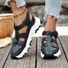 Women's Wide Width Platform Sneakers, Breathable Cutout Wedge Sports Shoes, Velcro Strap Height Increasing Casual Shoes