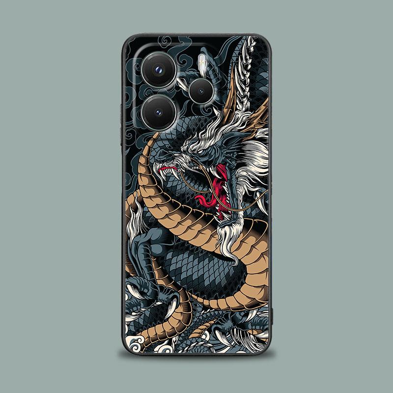 Чехол для телефона для Xiaomi Redmi 15C 14C 12C 13C Redmi Note 15 14 13 12 11 10 Pro Plus 5G Силиконовый Мягкий Чехол Большой Волновой Дракон Бог Моря