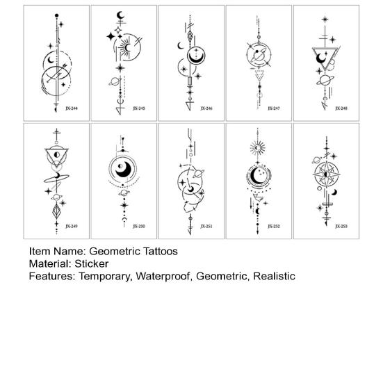 10 шт. временные татуировки водонепроницаемые геометрические реалистичные долговечные конструкции геометрические татуировки для мужчин и женщин