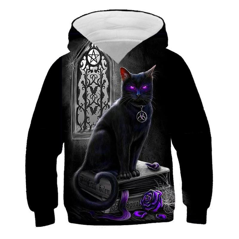 Autumn 3D Cat Pattern Printed Top Fashionable Casual Long Sleeved Children's Boy Hoodies