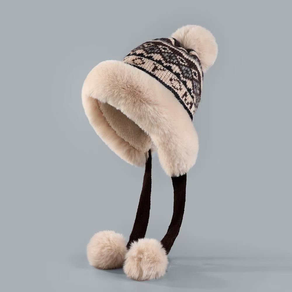 Плюшевая шапка в стиле ретро в этническом стиле для женщин, теплая зимняя защита ушей, вязаная сумка, утолщенная, чтобы показать лицо, маленькая шапка Lei Feng, защита от холода