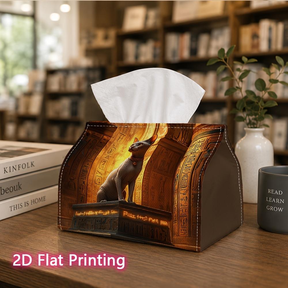 1pc, 2d Flat Printing, Tissue Box Small Statue Pattern of Sphinx in Ancient Egyptian Temples Printed Tissue Box, Suitable for Home Gatherings, Car Dec