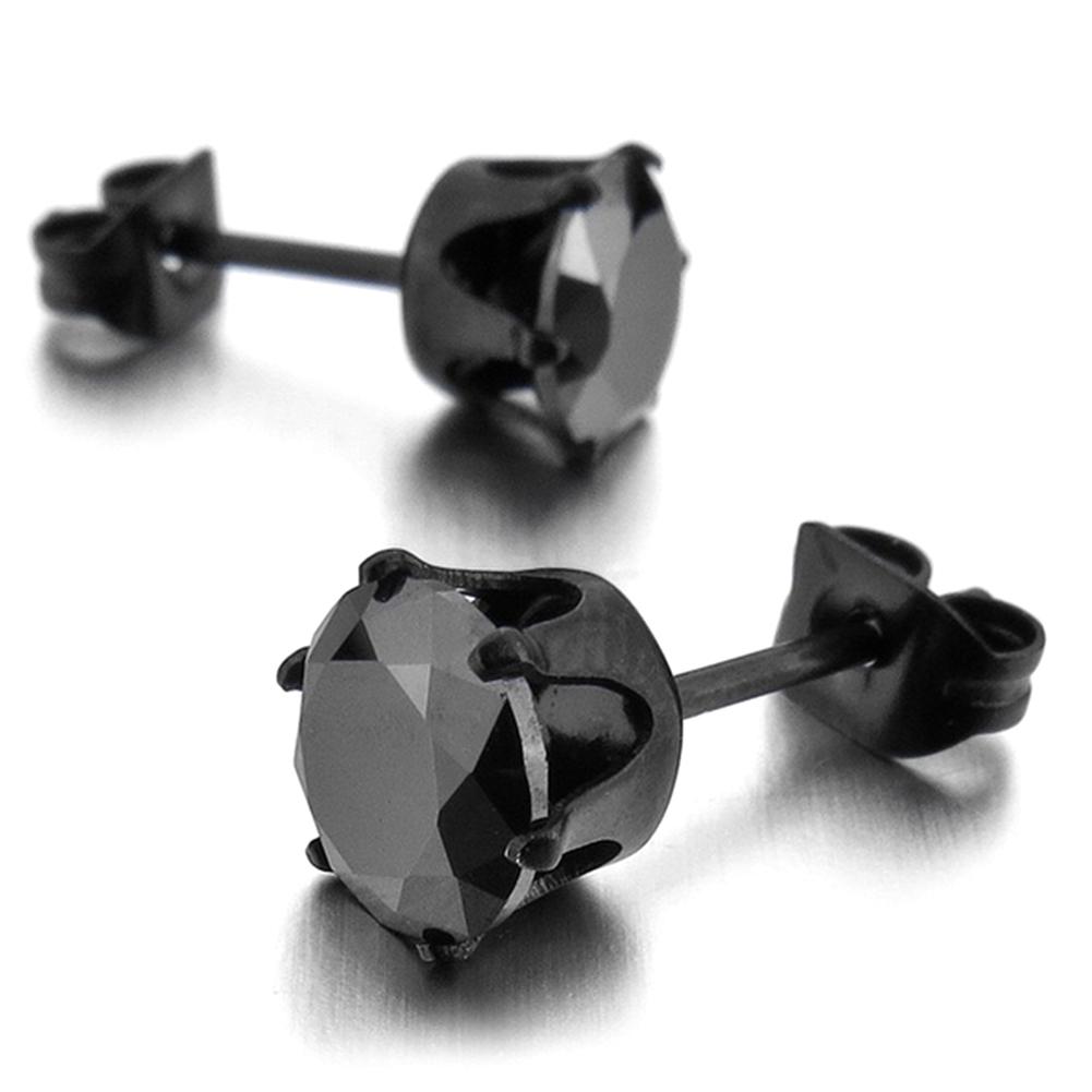 1Pc Punk Men Women 6/8mm Black Six Claw Cubic Zirconia Stud Earrings Jewelry