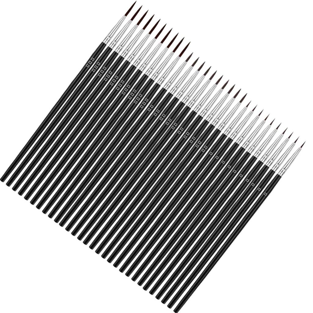 Набор кистей для тонкой детализации 30 шт. Деревянная ручка Нейлоновая щетина 3 размера Миниатюрные тонкие кисти для росписи лица