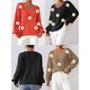 Autumn Winter Women's Pullover Top Hand Crocheted 3D Patchwork Unique Deep V Neck Sweater