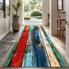 VIKAMA Rustic Color Block Runner Rug, Weathered Multicolor Wood Vintage Lodge Style Mat for Corridor