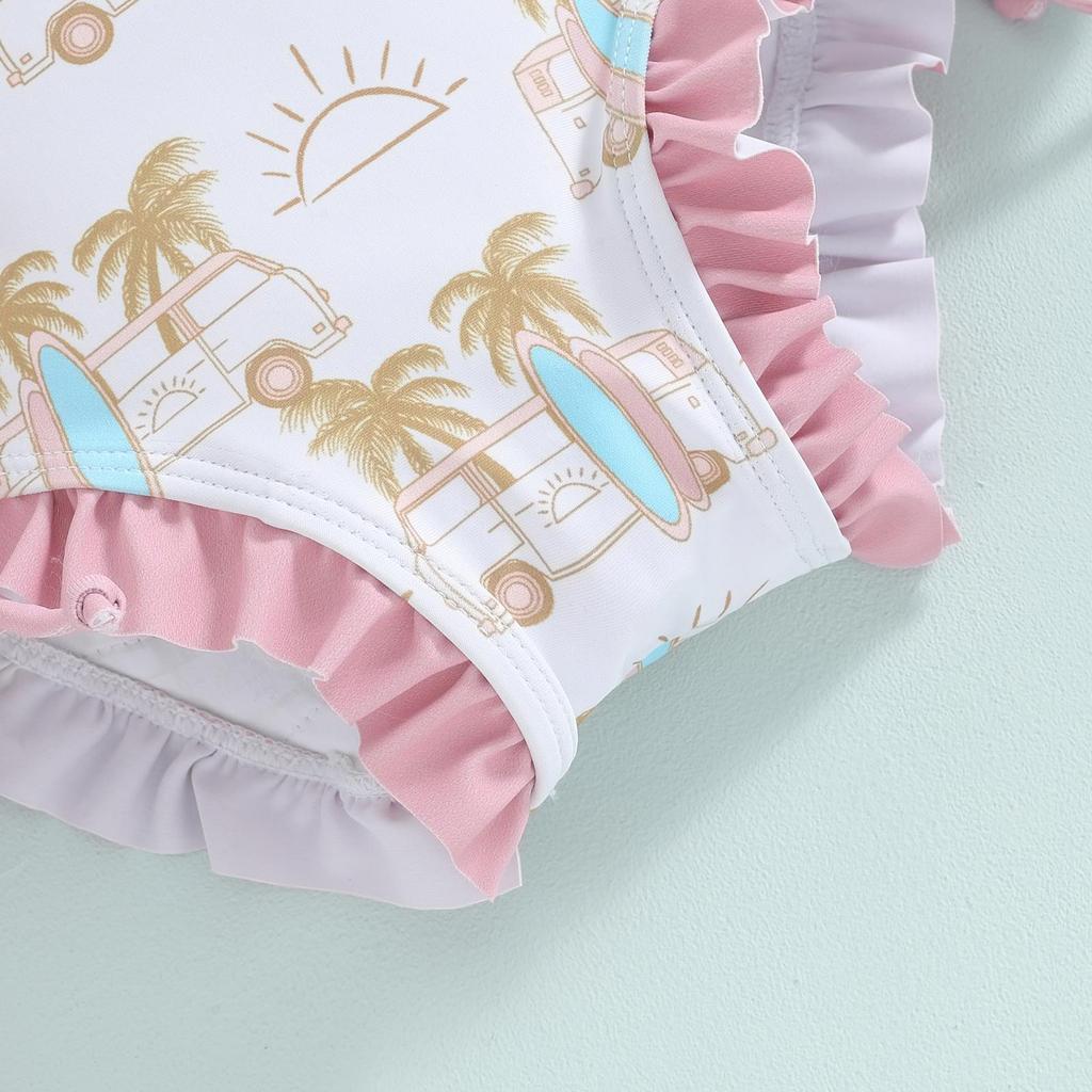 Купальник рашгарда для маленьких девочек 3, 6, 12, 18, 24 месяцев, купальный костюм с длинными рукавами и цветочным принтом/мороженого, детский купальник с шляпой от солнца