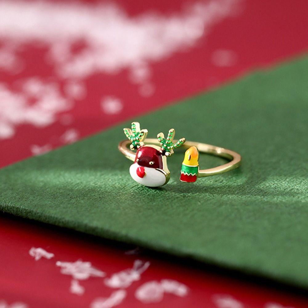 Zinc Zinc Alloy Enamel Elk Ring Dripping Oil Christmas Finger Buckle Unique Decoration