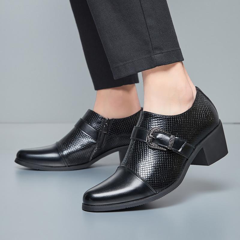 Men's Shoes Retro High Heels Large Size Business Dress Leather Shoes Men's Fashion Cuban Shoes Large Size Casual Shoes