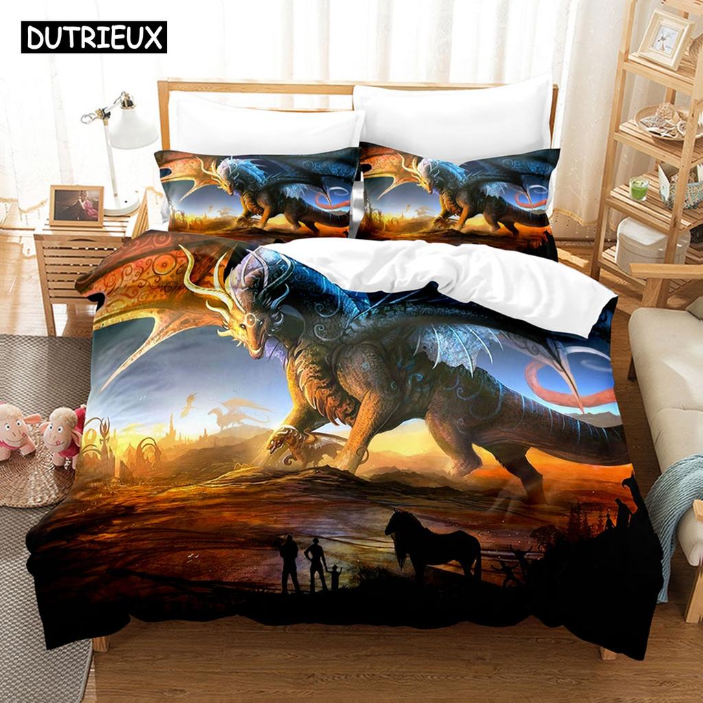 Комплекты постельного белья с 3D-драконом, пододеяльник с наволочкой, двуспальная кровать, двуспальная кровать, постельное белье