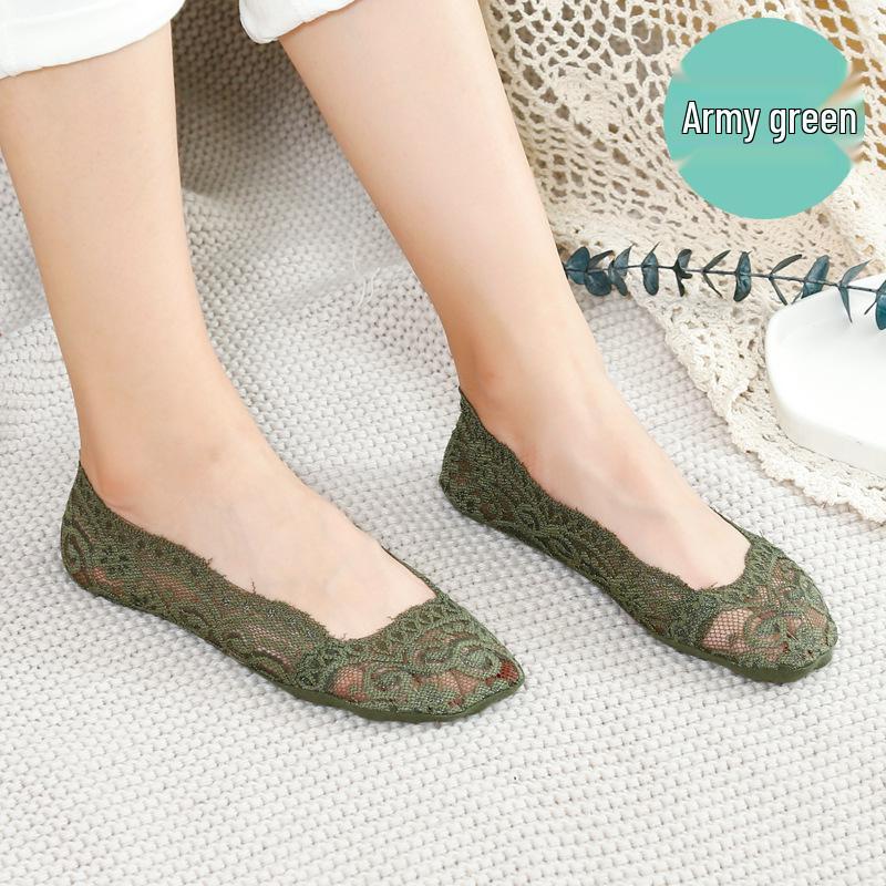 Женские короткие носки из кружева в японском стиле - Милые, Тонкие, Силиконовая Нескользящая Хлопковая Подошва, Весенне-Летние Невидимые Носки-Следки