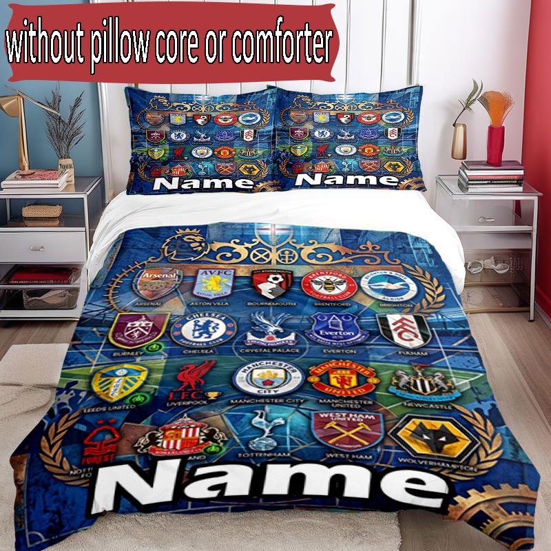 3pcs Duvet Cover Set (1*Duvet Cover + 2*Pillowcase, Without Core), Custom Name Chelsea Football Club Pattern Bedding Set, Home Bedroom Decor Gift