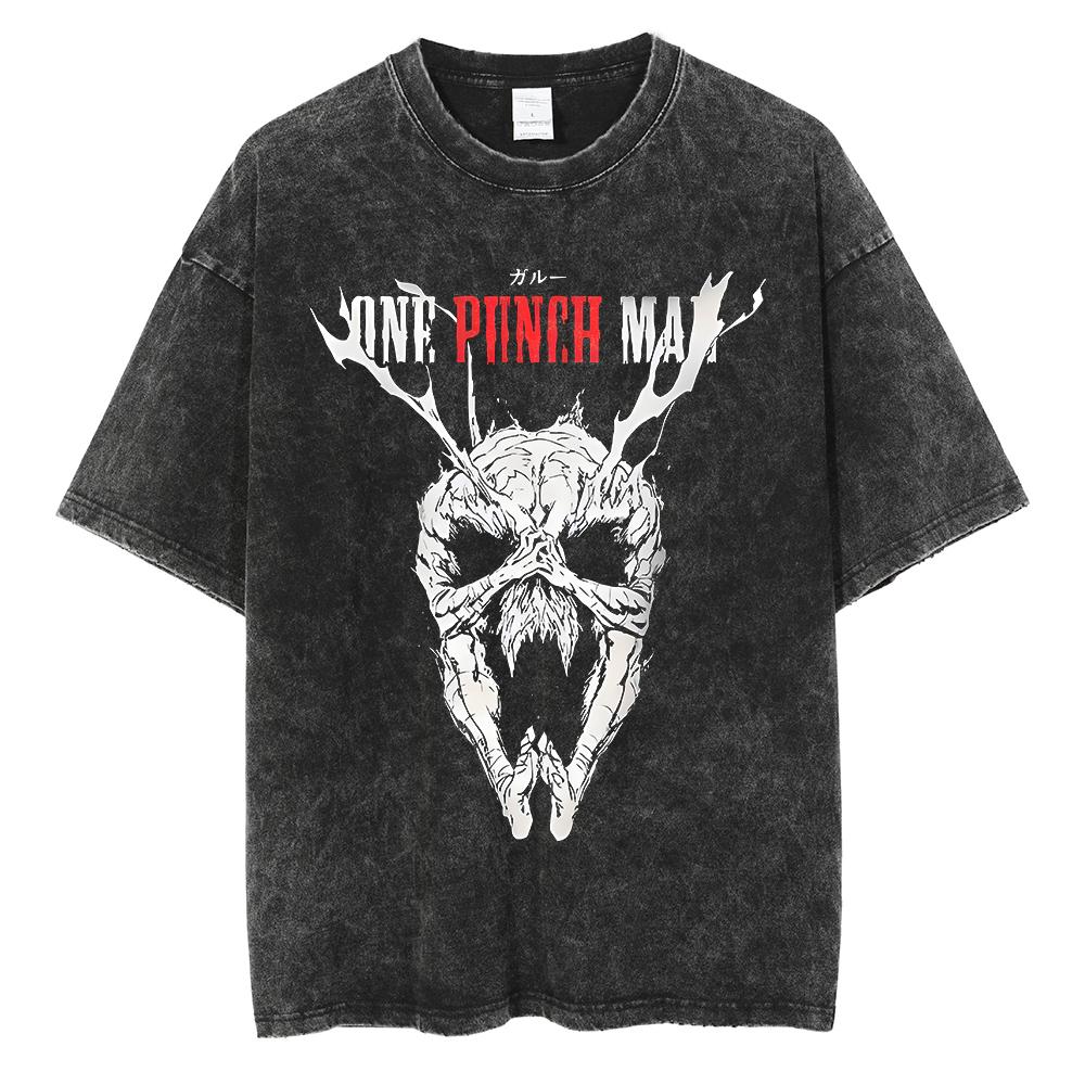 Аниме ONE PUNCH-MAN Сайтама Футболка с принтом Мужская Женская Футболки из стираного хлопка Футболка оверсайз Харадзюку Мужская Манга Винтажная футболка