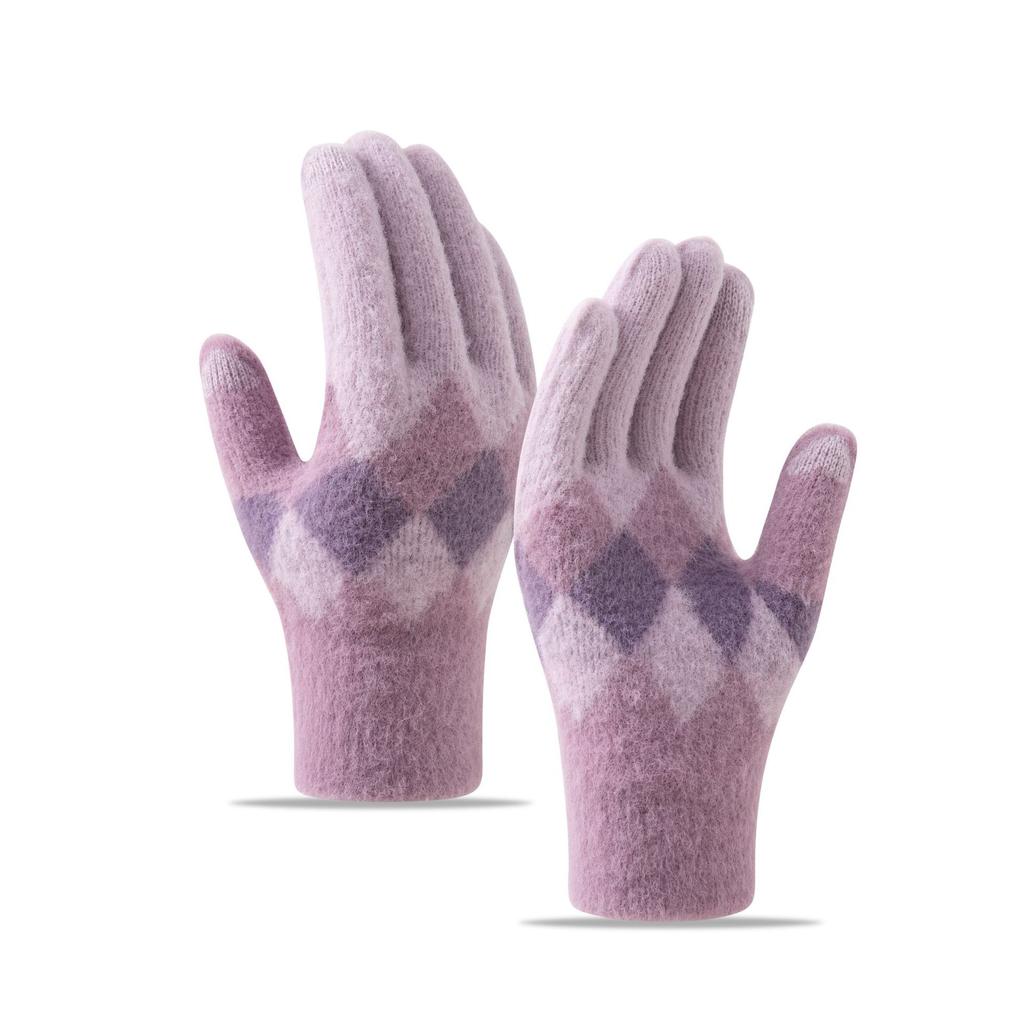 Women's Faux Mink Diamond Knit Gloves Touchscreen Winter Warm Fleece Lined Cycling