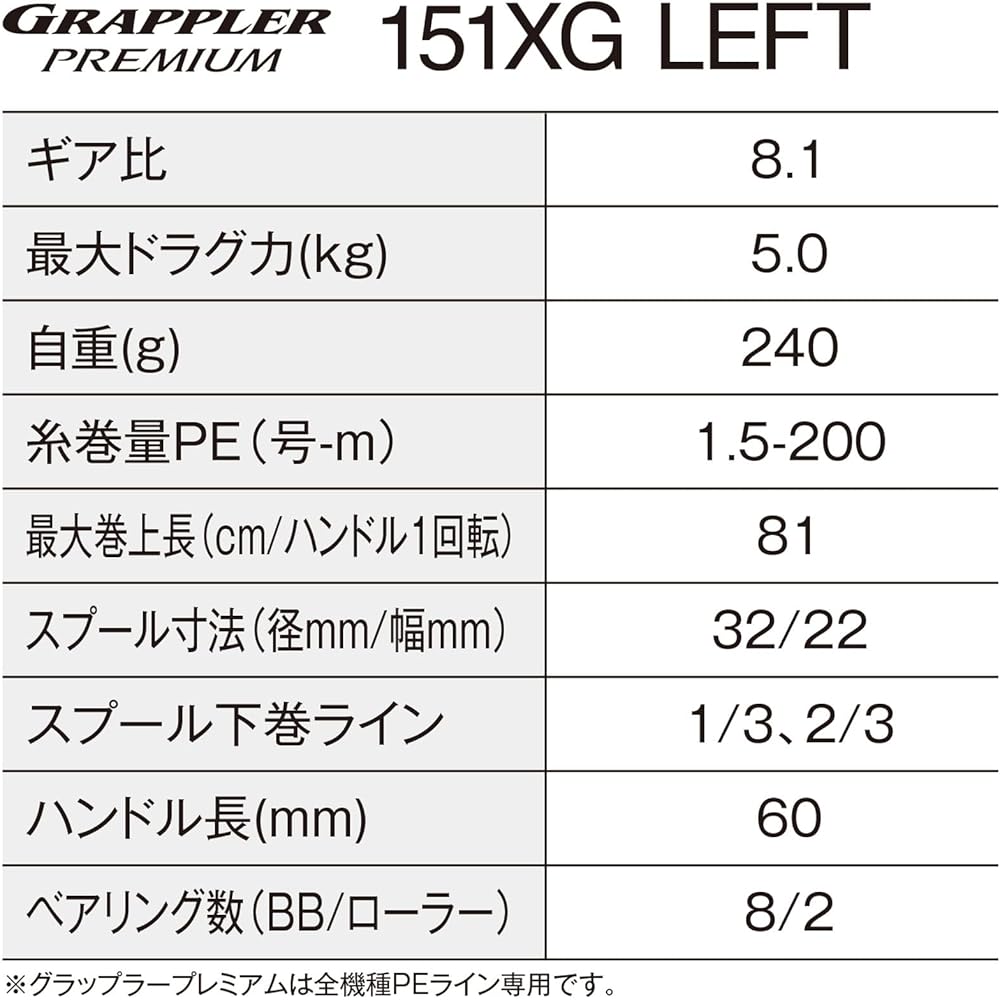 Рыболовная катушка Shimano Grappler Premium 151XG Леворукая Мультипликаторная 24 Шарикоподшипника Высокое Передаточное Отношение