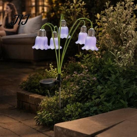 Solar Garden Stake Lights Lily of the Valley Flower Outdoor, Waterproof Lights, Soil Insert Lamps Auto On/Off LED Floral Pathway for Yard Lawn