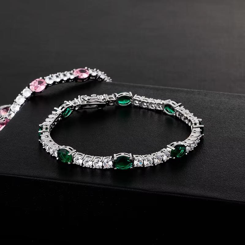Factory Hot Sell Brass 6mm Hip Hop Jewelry Alternating Oval&Round Zircon Couple Style Fashion Luxury Tennis Bracelet