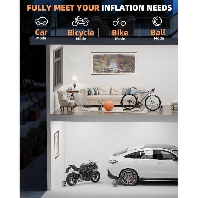 Tire Inflator Portable Air Compressor, Bike Pump, 150PSI Air Pump for Car Tires with LCD Dual Screen and Digital Tire Pressure Gauge, Air Compressor