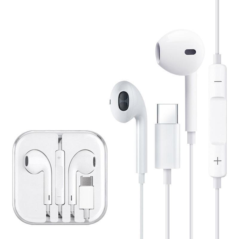 Type-C In-Ear Flat Head Earphones for Gaming, Heavy Bass, Stereo Sound, Wire Control, Compatible with Huawei.