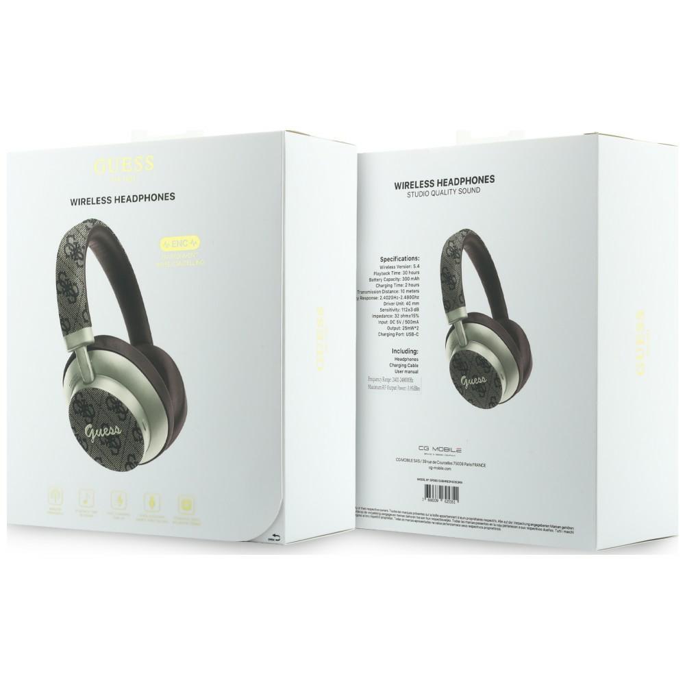 Guess Bluetooth ENC 4G Gold Script Metal Brown Over-Ear Headphones